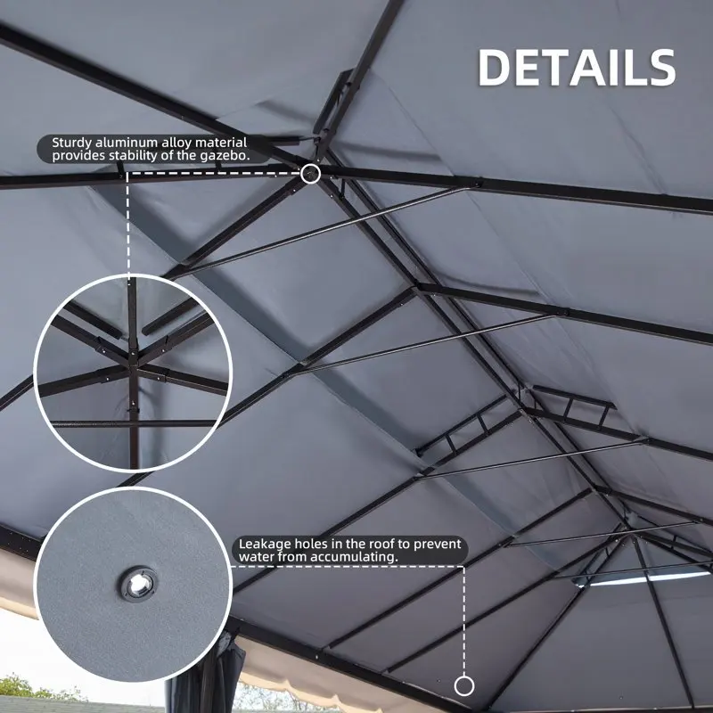 EROMMY Outdoor 10 ft x 20 ft Canopy Gazebo, Metal Gazebo with Netting and Curtains for Garden, Patio, Party Canopy, Gray view 4