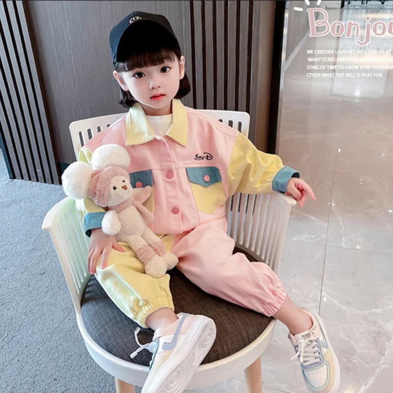 Girls Suit Coat+Pants Cotton 2Pcs/Sets Cardigan Spring Autumn Outfits Sports Sets Kid Tracksuit Uniforms Children Clothing E3726