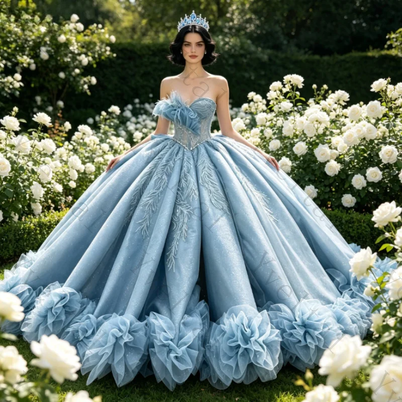 Customized Elegant Dignified Temperament Gorgeous Appliques One-Shoulder  Quinceanera Dresses Ruched Feather Pleat Ball Gown