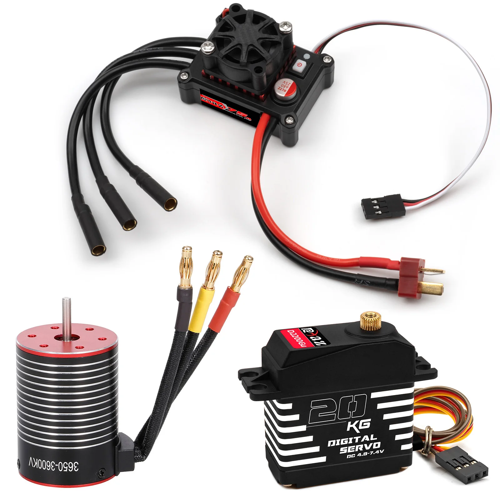 3650 3600KV Waterproof Brushless Motor 75A ESC 20KG Digital Servo Combo Set for 1/10 RC Buggy Truck Crawler Off-Road Car