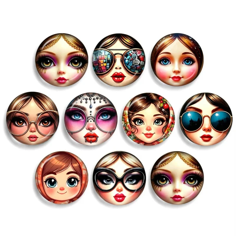 матрёшка Baby Girl Doll Face Cartoon Matryoshka Face 12mm/16mm/20mm/25mm Round Photo Glass Cabochon Flat Back Making
