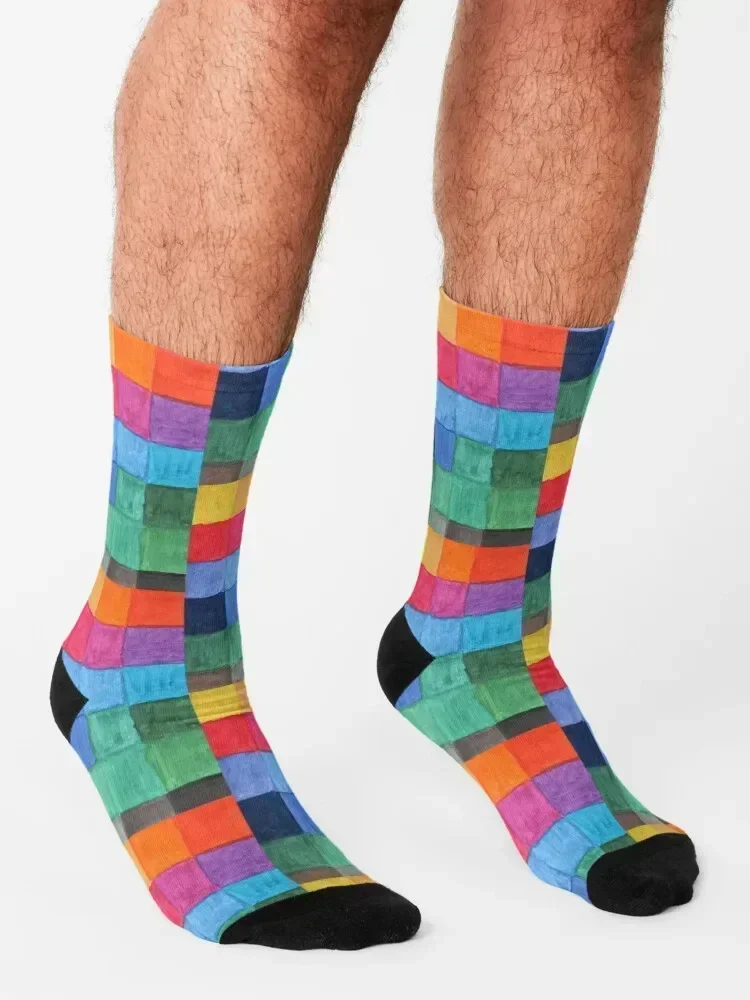Colour. Bright watercolour patchwork of rainbow colour blocks Socks basketball bright garter hiking Woman Socks Men's