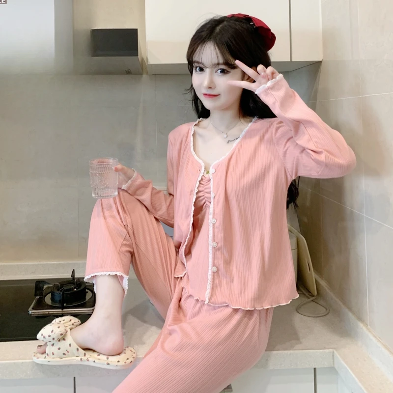 Solid Pajama Sets Women Sexy 3 Piece Simple Elegant Ladies Nightwear Prevalent Advanced Hotsweet Minimalist Lounge Exquisite