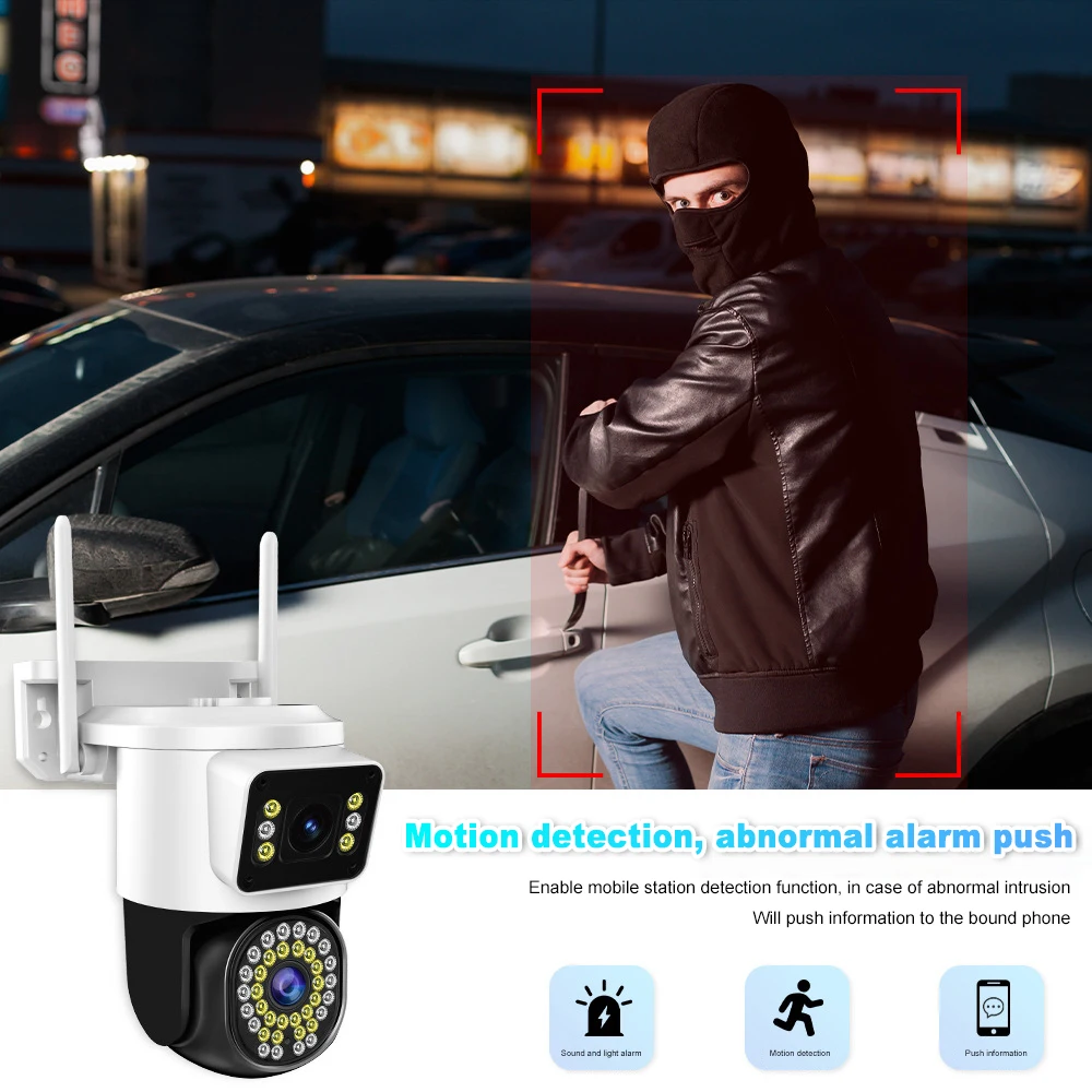 8MP Outdoor Dual Lens Wireless PTZ Alarm IP Dome Camera Full Color AI Humanoid Detection Home Security CCTV Baby Monitor