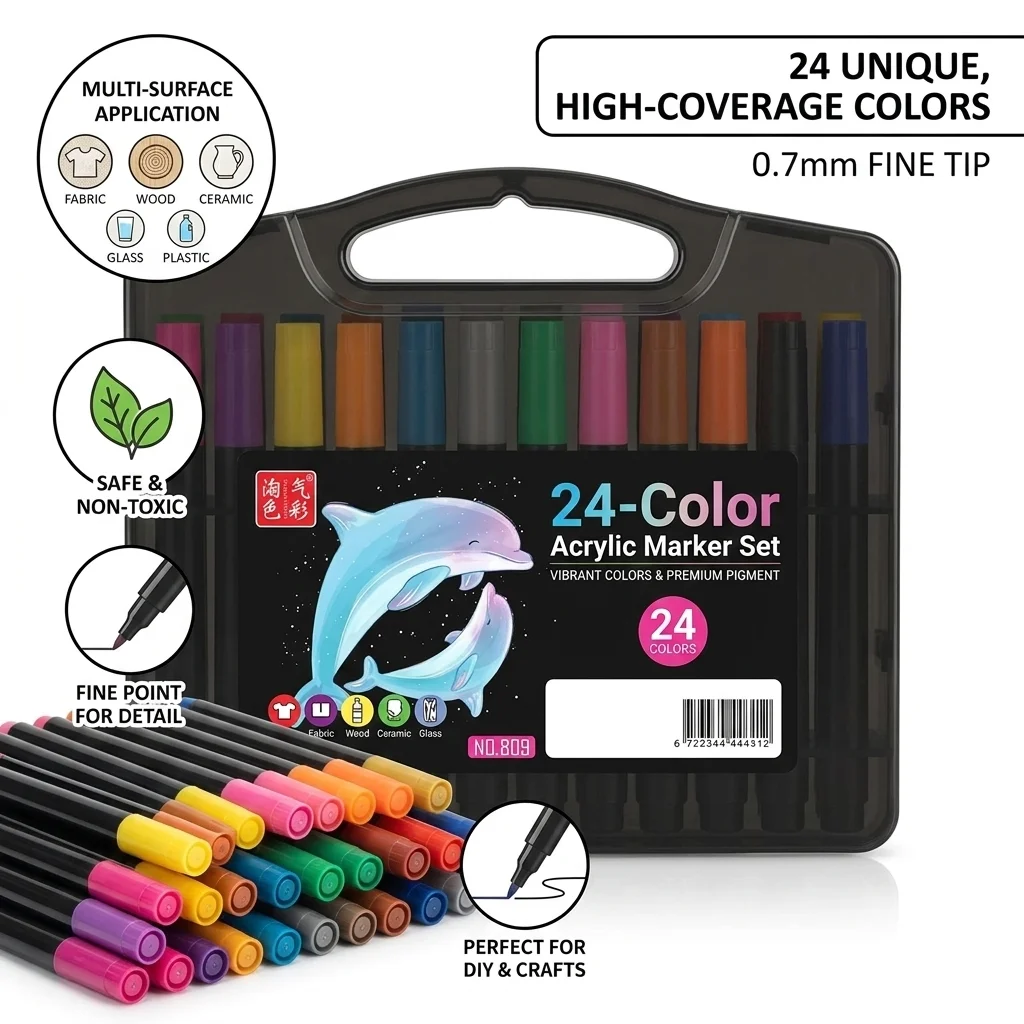 

24 Vibrant Colors Marker Pen Set for Kids & Artists! | Unleash Creativity & Design! Quick-Drying, Smudge-Proof for Professional