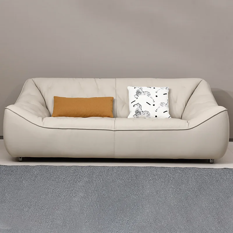 Home Elements Sofá de couro Designer Shell Linha reta Top Cowhide médio antigo