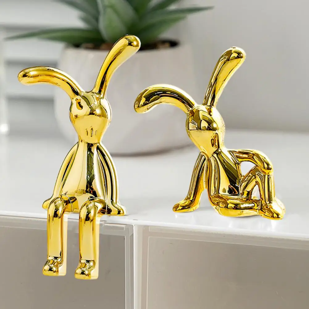 2Pcs Electroplating Rabbit Statue Long Ear Bunny Figurine Adhesive Sitting Rabbit Model Statue Car Dashboard Christmas Gift
