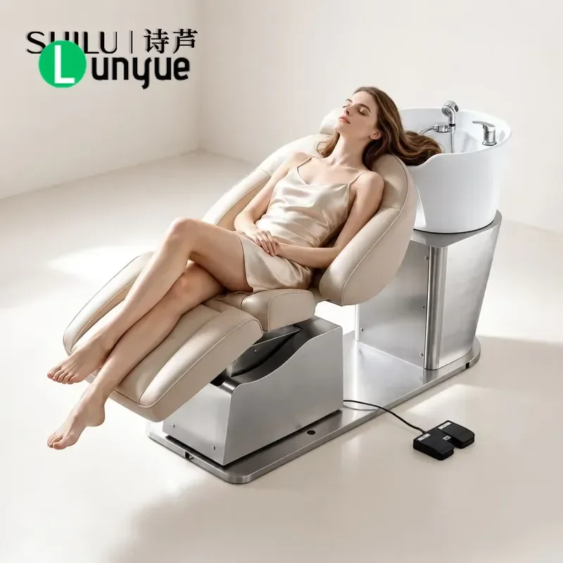 Electric Shampoo Bed with Adjustable Backrest and Leg Rest for Beauty Salons Spas Hair Washing Station Comfortable Massage