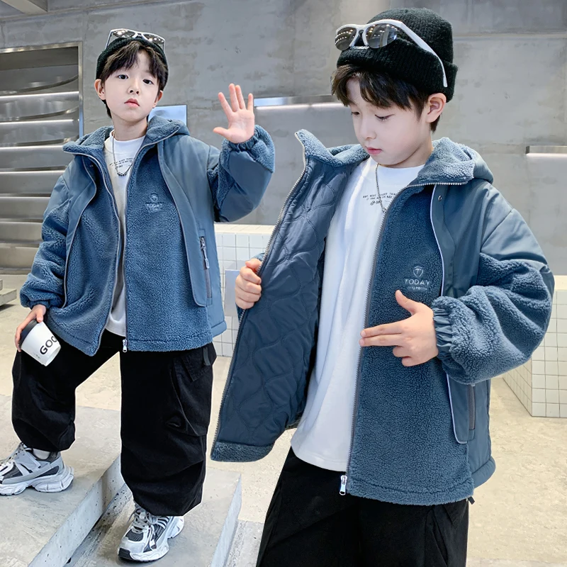 

Kids Active Protection Jacket Boy Hooded Top Thickened Padded Coat Thickened Winter Cotton Padded Children's Clothing Age 4-14Y