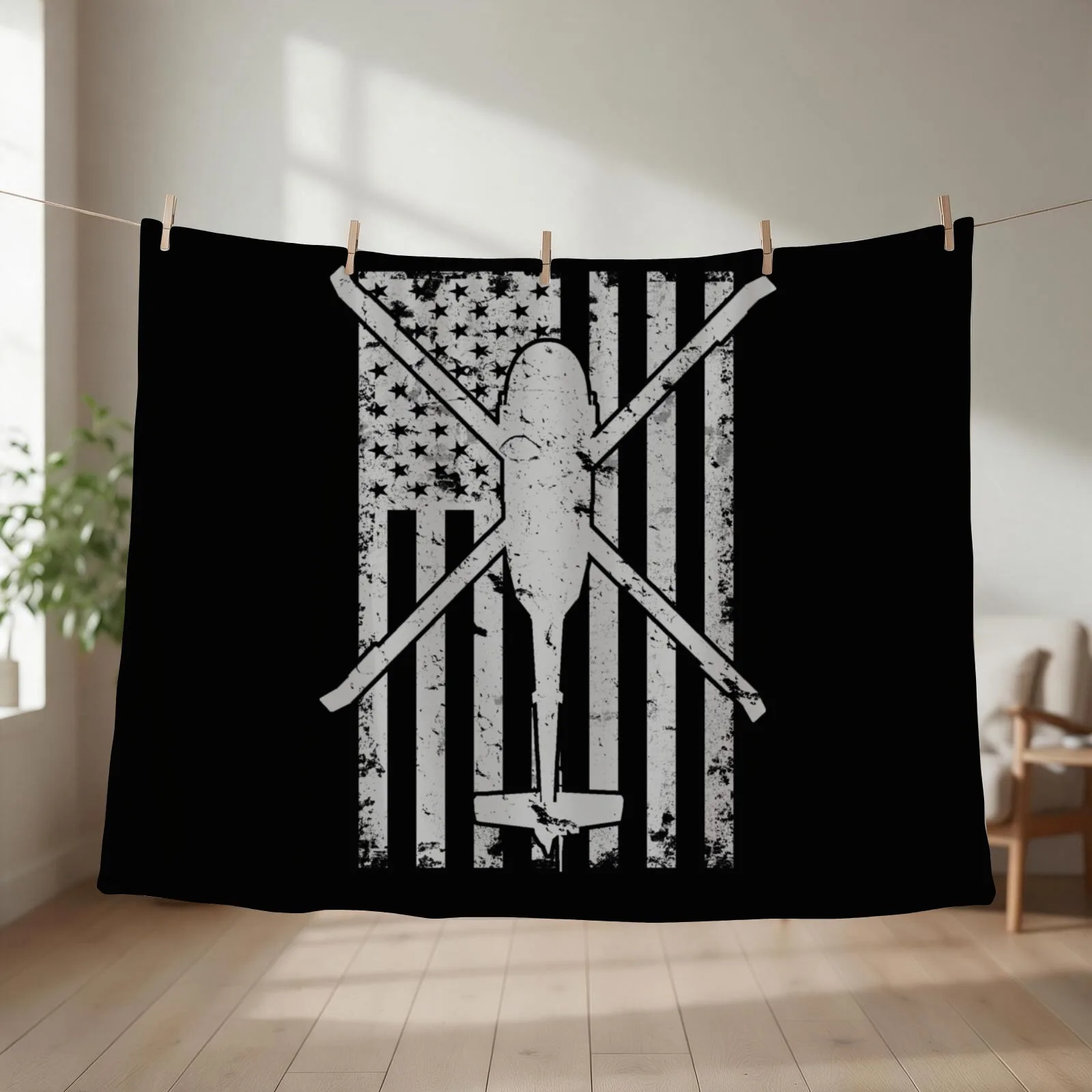 UH-60 Black Hawk Helicopter Vintage Flag Throw Blanket couch cozy soft plush fuzzy picnic outdoor blanket