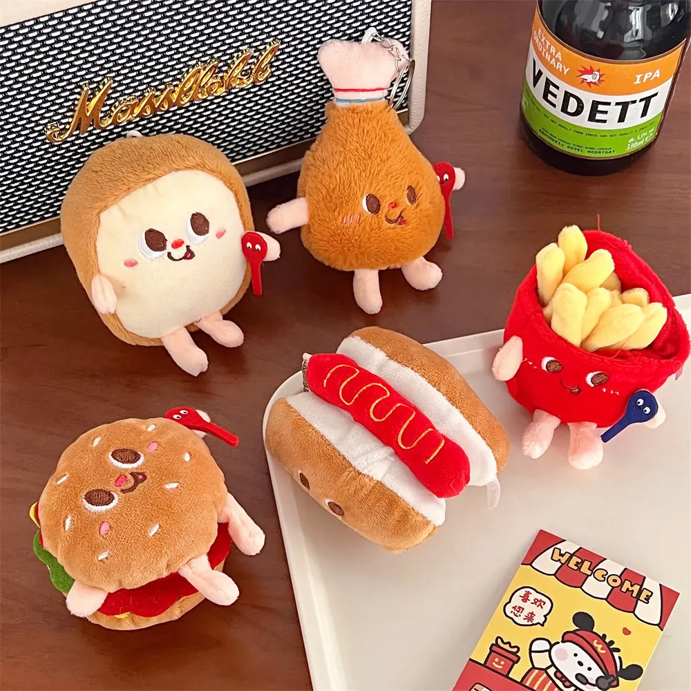 1 One Random Cute and Creative French Fries Hamburger Figurine Hanging Backpack Couple's Plush Hanging Decoration Car Keychain
