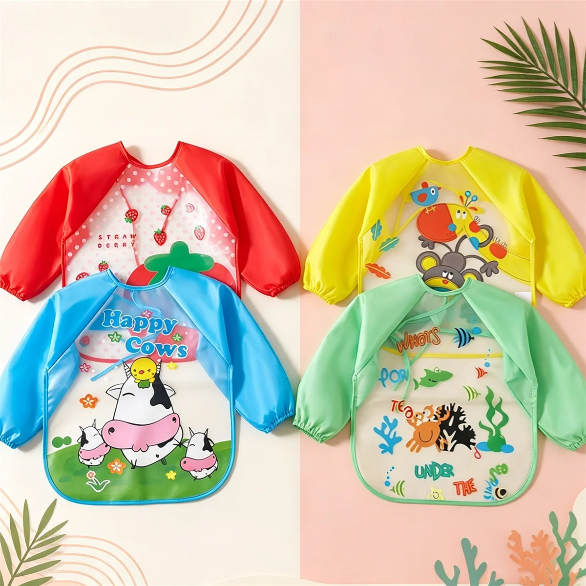 Waterproof Full Sleeve Baby Bibs Children Apron Long Sleeve Feeding Smock Kids Eating Breastplate Infant Scarf Clothing - view 4