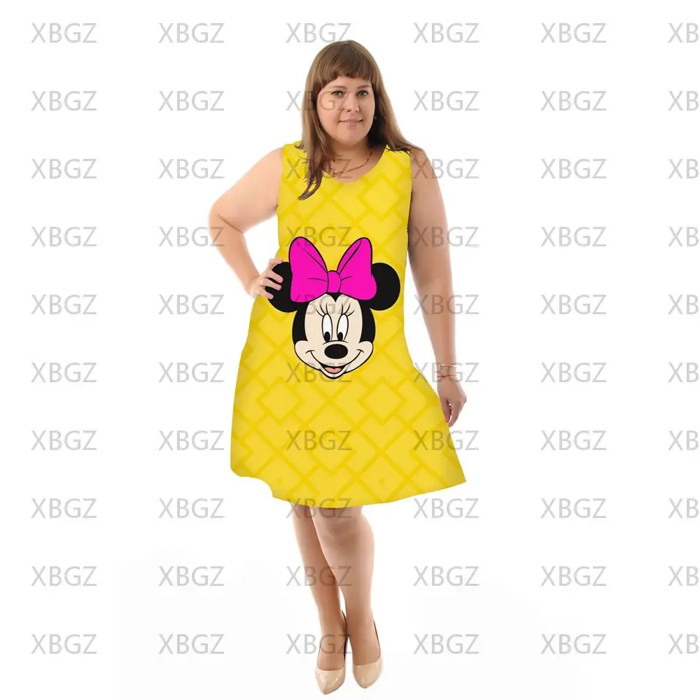 Elegant Dresses for Chubby Women Minnie Mouse Plus Size 4xl 5xl 6xl Fashion Disney Boho Summer Woman 2022 Sleeveless Chic Dress