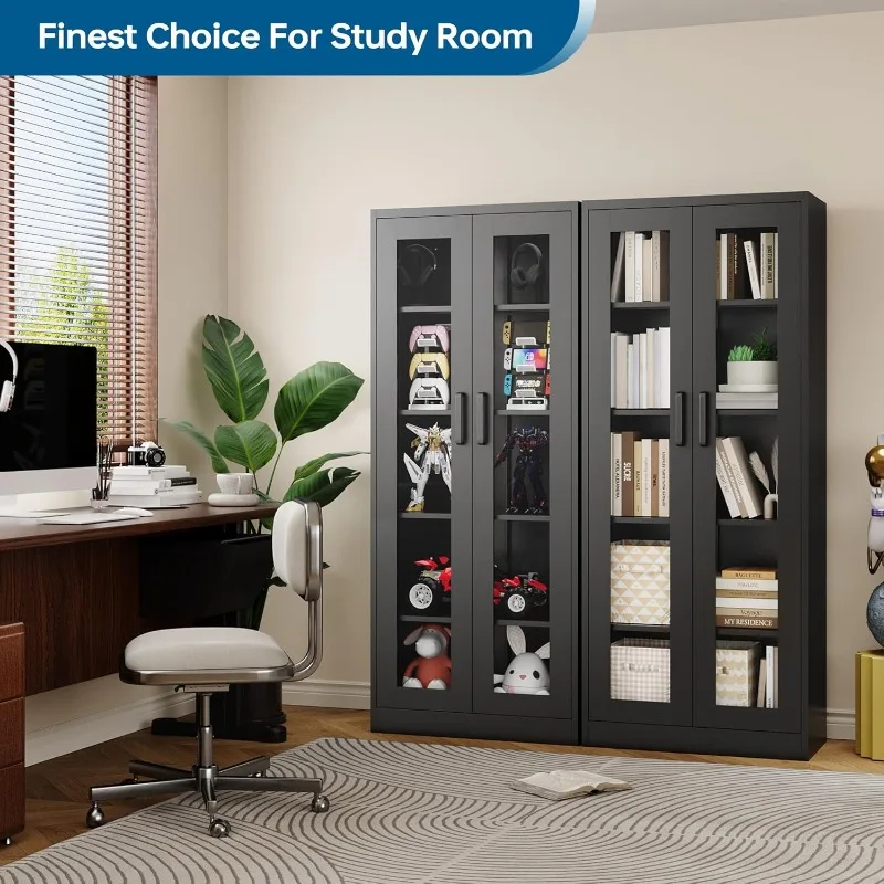 

Шкаф для хранения витрины со стеклянной дверью, 67-дюймовый шкаф Curio с 4 регулируемыми полками, HD-дисплей из закаленного стекла