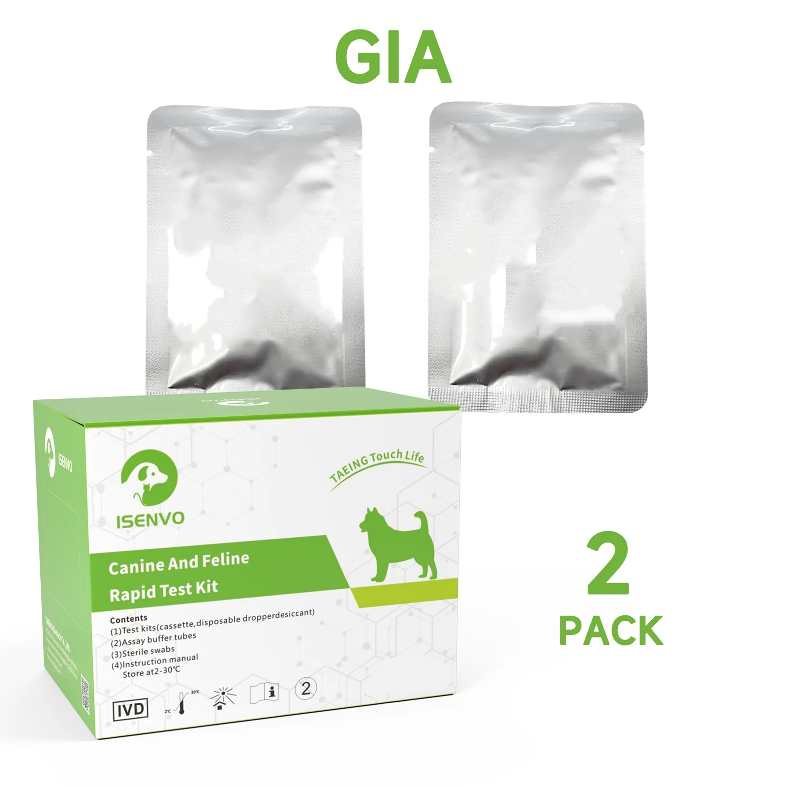 2Pcs GIA - Canine & Feline GIARDIA Rapid Home Health Test Kit for Dogs & Cats