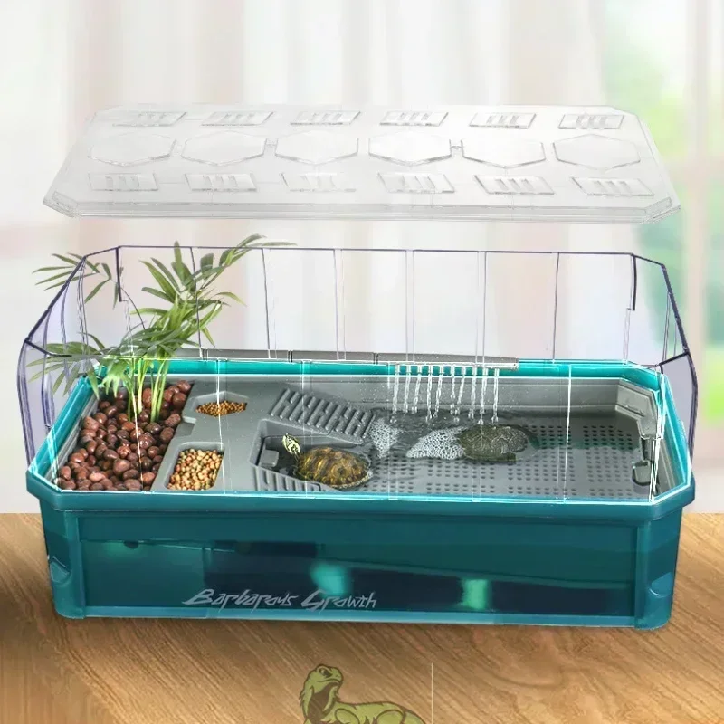 Reptile Accessories Plastic Transparent Turtle Box Enclosure Water Turtles Cage Ecological Feeding Tank Anti-escape Terrarium