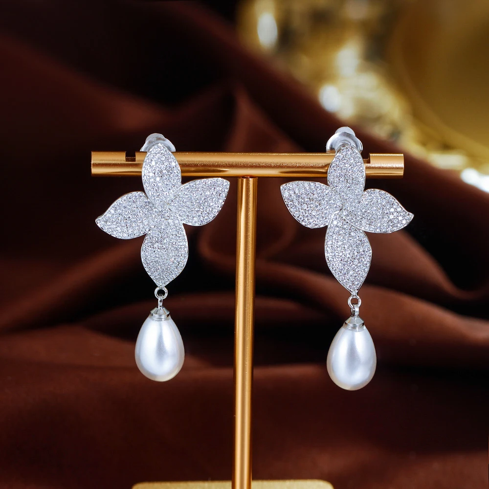 CWWZircons White Cubic Zirconia Long Dangle Water Drop Clip On Non Piercing Wedding Party Bridal Earrings Without Ear Hole CZ917 — zdjęcie 3