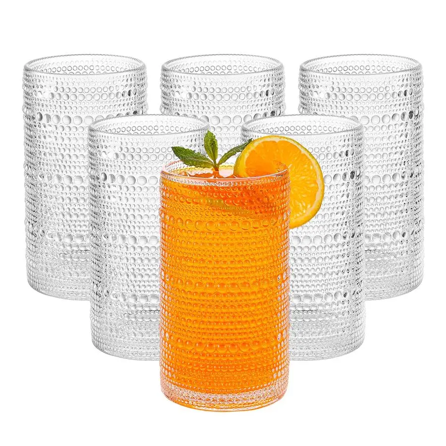 

Large Vintage Hobnail Drinking Glasses Set of 6, 16oz Clear Highball Glasses Cups, Kitchen Water Glasses Cup, for Cocktail, Juic