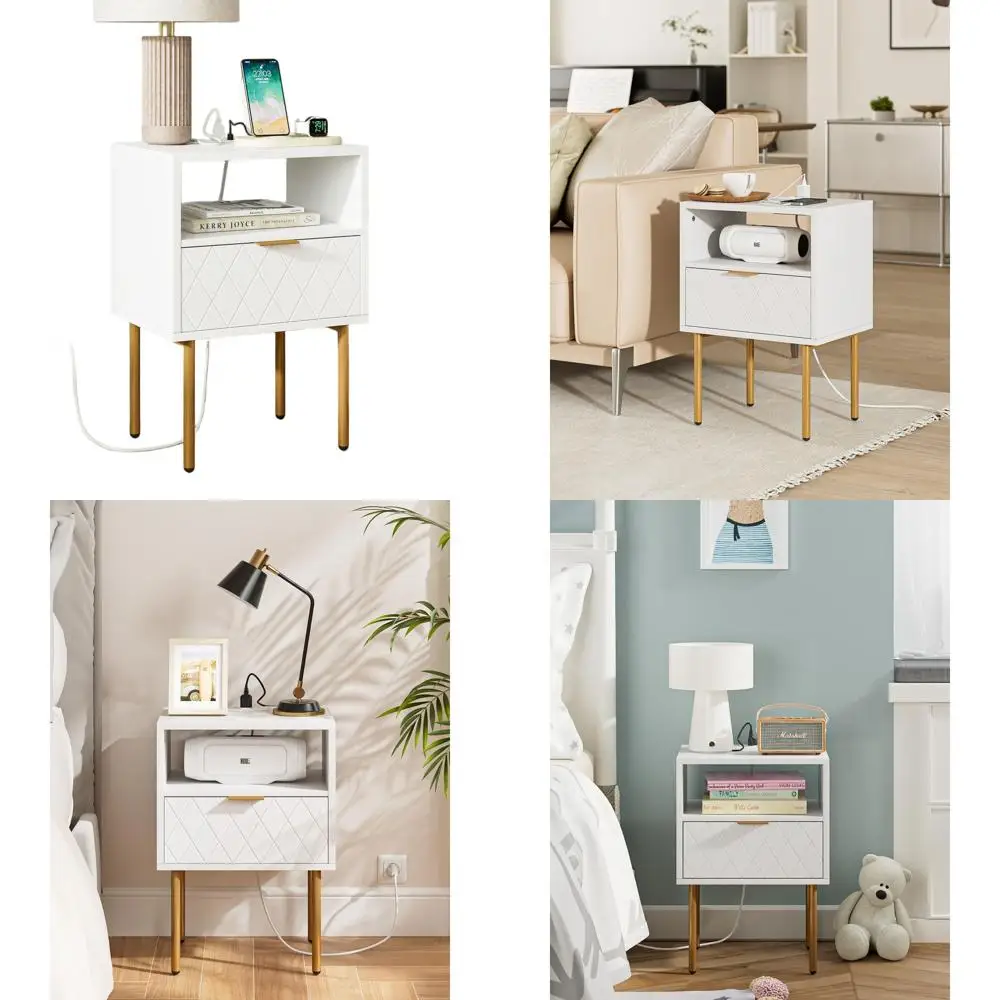 

Современная тумбочка в золотой раме с выдвижным ящиком и полкой, компактный приставной столик для спальни или гостиной (черный)