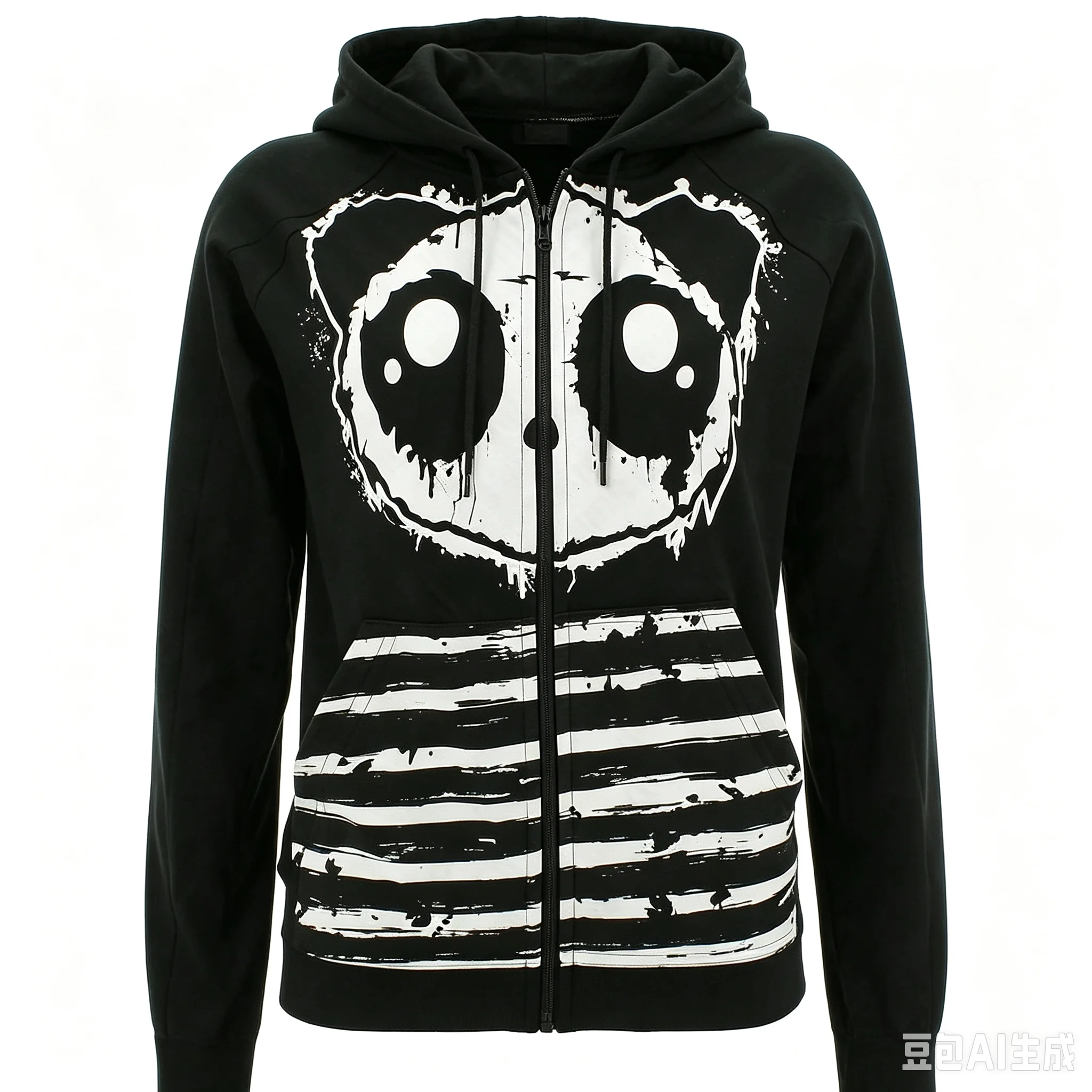 Y2K Cartoon Big EyeDoodle Graphic Zip Up Hoodie Unisex Oversized Long Sleeve Jacket Black White Panda Print Streetwear Kids
