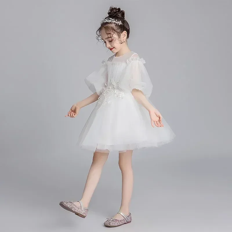 Vestido de noche para niña 2024, gasa esponjosa, vestido de novia con flores para niños, ropa de actuación para niños, estilo occidental