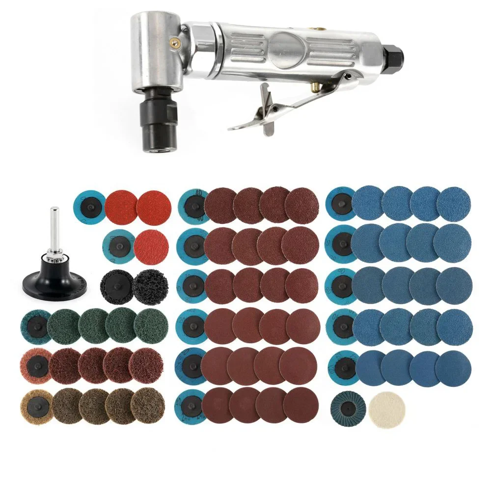 

90 Degree Pneumatic Die Grinder Set 2" Sanding Discs with 1/4" Shank for Grinder Surface Grind Polish Burr Rust Paint Removal