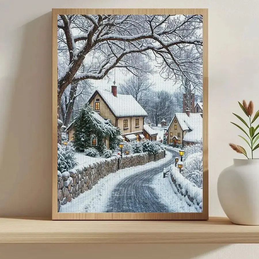 ZUOANLF DIY Kreuzstich-Set 30x40cm Wunderschönes Winterdesign Ohne Rahmen Heimdekoration Stickerei-Set 11,8x15,7 Zoll – Detail 1