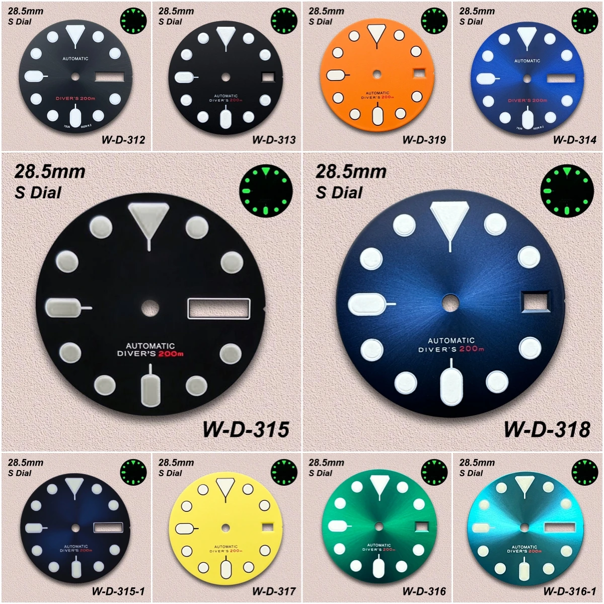 

28.5mm S Logo SKX007 Dial Fit NH35/NH36/4R36/4R/7S Movement Green Luminous Matte/Sunray Dial Watch Modification Accessories