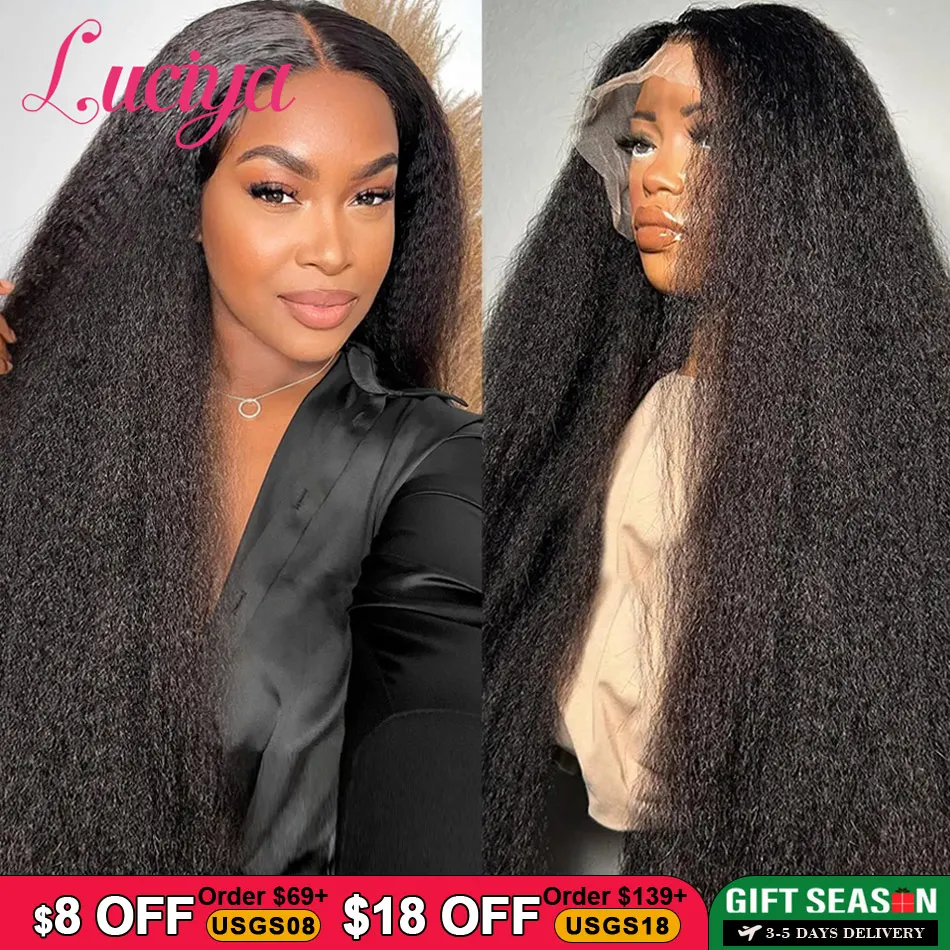 Kinky Straight Human Hair Wigs Ready To Wear 13x4/13x6 HD Lace Front Human Hair Wigs Yaki Frontal Lace Wig 5x5 Lace Closure Wigs