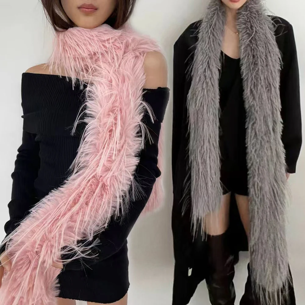 Winter Fluffy Scarf Women's Retro Tassel Versatile Neck Warm Personality Long Comfortable Emo Scarf Luxury Classic Soft Shawl