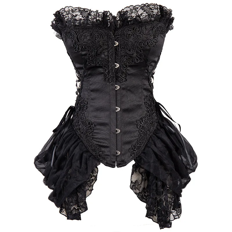 Women Wingler Vintage Mesh Sexy Black Elegant Lace Overbust Gothic White Victorian Bustier Corset Waist Trainer Burlesque Corset