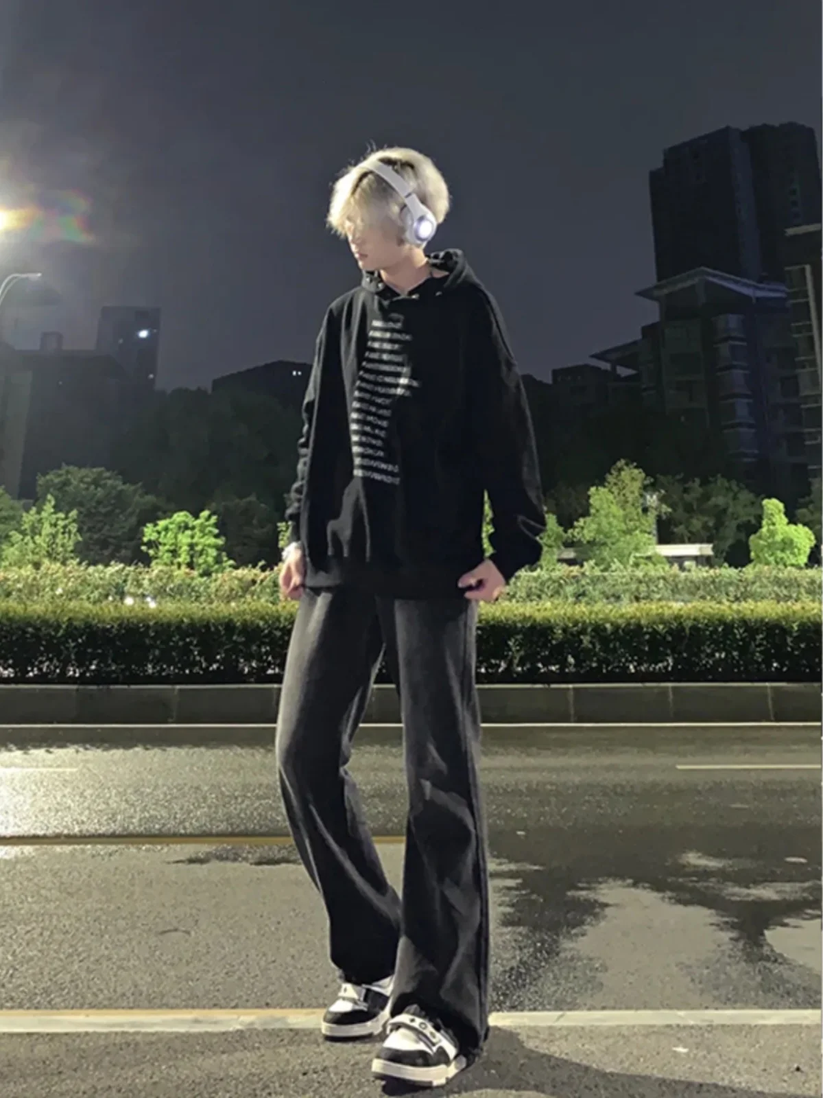 

Мужские брюки-клеш с высокой талией в американском стиле, уличный хип-хоп, осенние повседневные длинные брюки из хлопка и полиэстера...