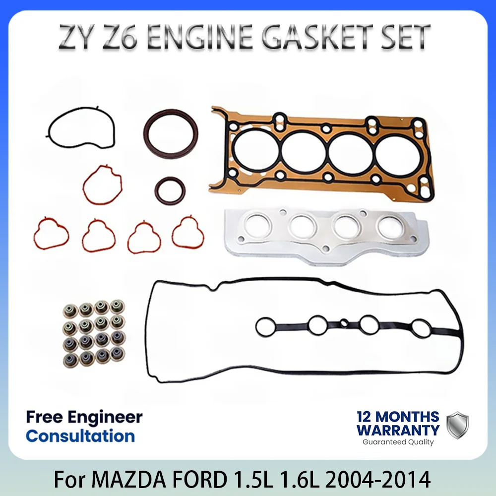 ZY Z6 ENGINE GASKET SET For Mazda 2 Mazda 3 Demio Axela Ford Fiesta 1.5L 1.6L 1.5 1.6 L T L4 GAS 2004-2014 8LA4-10-271