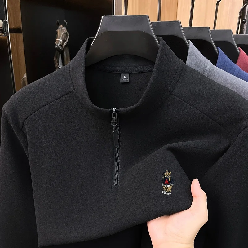 Fashion mens clothing brand new teddy bear embroidered half zipper T-shirt autumn original designer warm and comfortable sweater