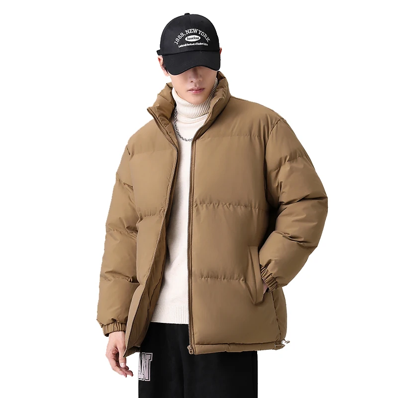 2024 Winter Men\'s Warm Jacket Cold Coat Plain Color Long Sleeve Cotton Padding Brand Standing Neck Zipper Frint Fashion Coat 5XL