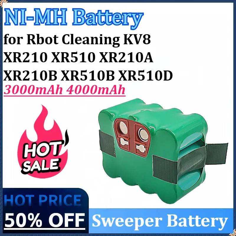 

14.4V 3000/4000mAh Sweeper Battery for Rbot Cleaning KV8 XR210 XR510 XR210A XR210B XR510B XR510D High-Capacity Replacement