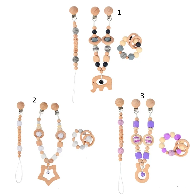 3 ชิ้น/เซ็ตรถเข็นเด็กจี้ Pacifier CHAIN ​​Pram คลิปทารกไม้ยางกัด