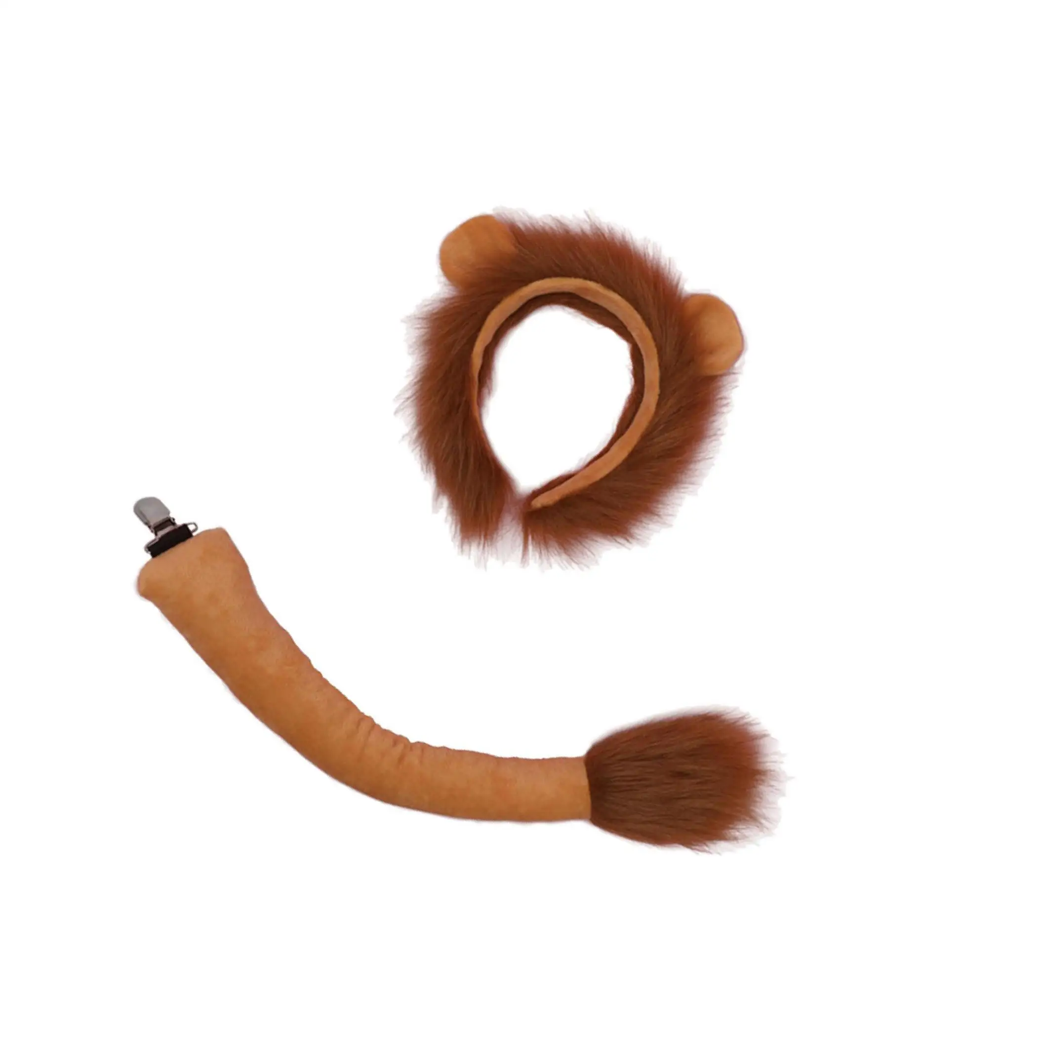 2/3 Lion Tail Ears Plush Costume Set Fancy Dress Jungle for Show Carnival Stage