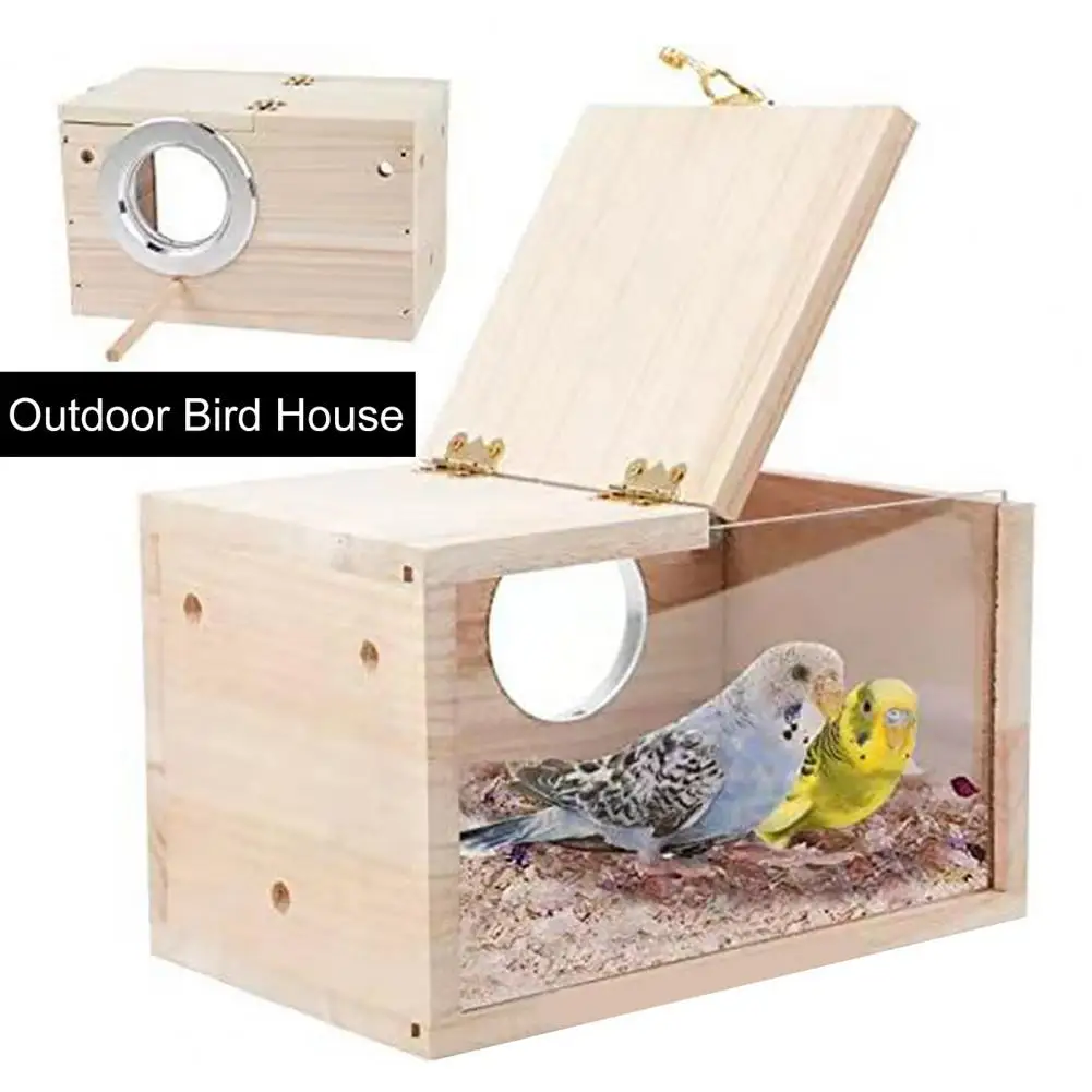 

Transparent Pet Bird House Parakeet Nest Box Bird House Budgie Wood Breeding Box For Lovebirds Parrotlets Mating Box