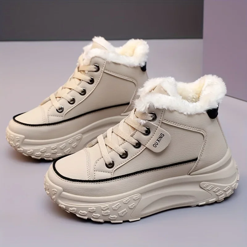 Women High Top Fashion Thick Soled Sports Sneakers With Fleece Lined Comfy Non-slip Platform Chunky Sneakers Shoes