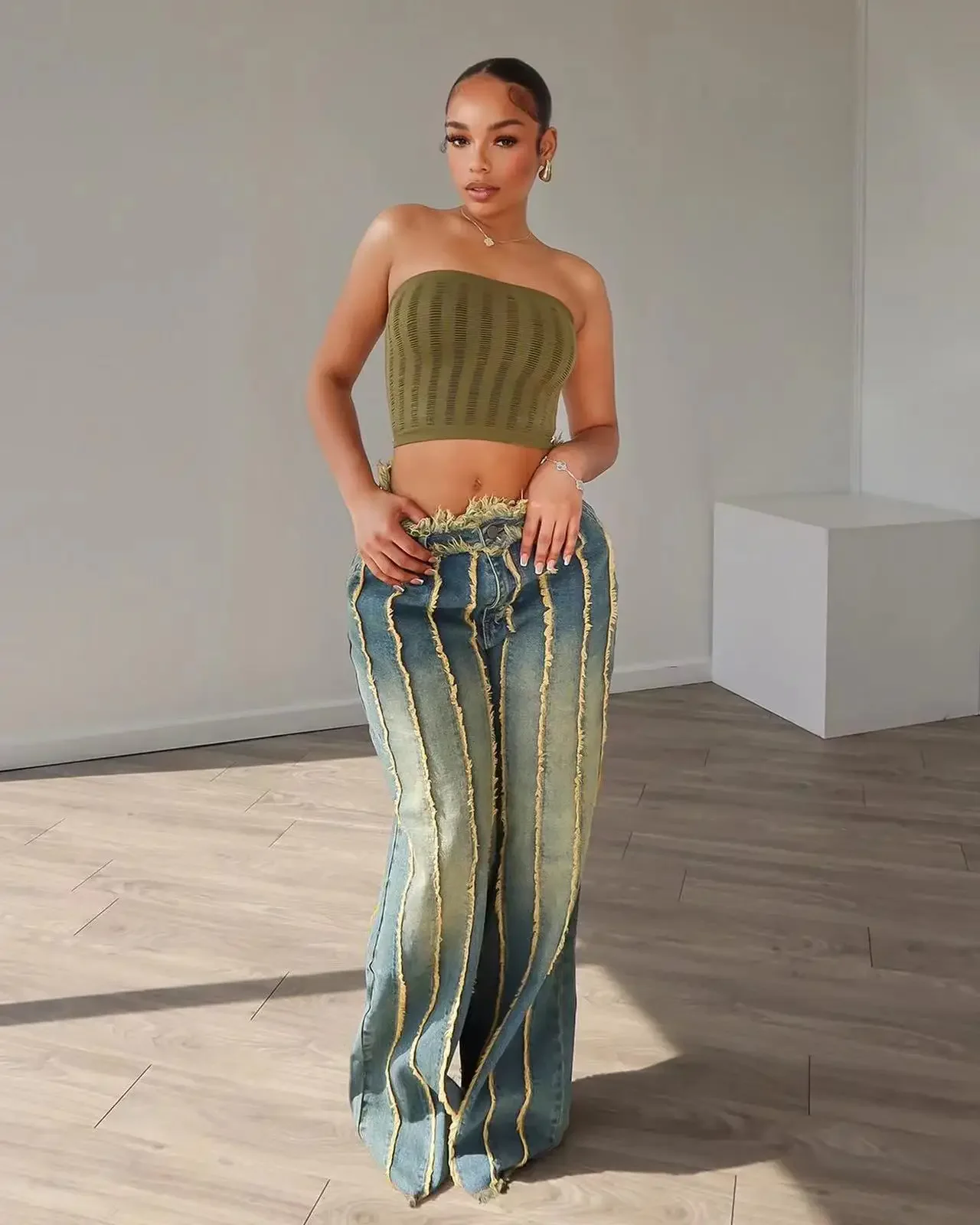 Pantalones vaqueros de pierna ancha para mujer, ropa de calle elegante de cintura alta, Pantalones rectos de mezclilla sexys