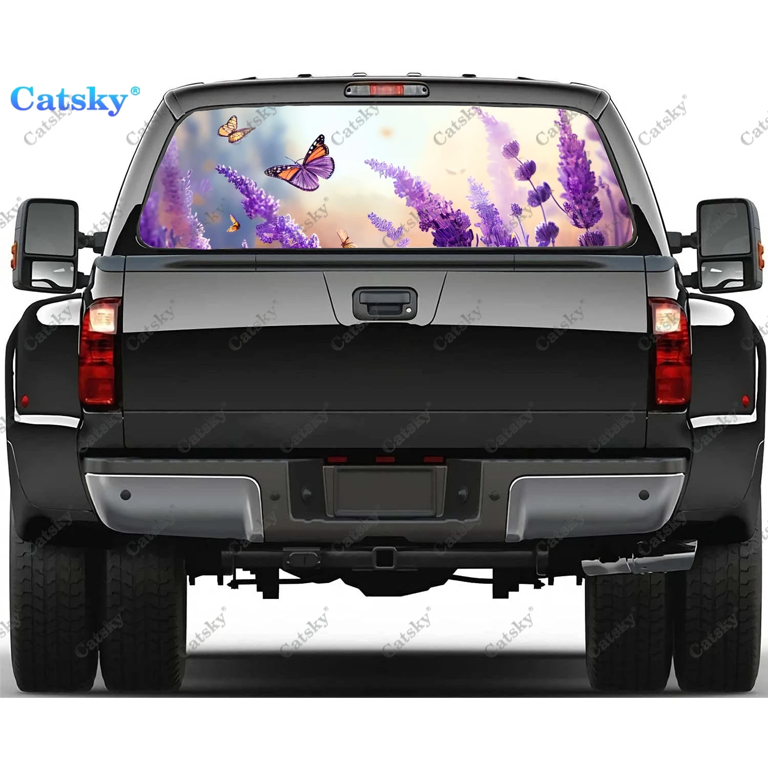 Butterflies in Lavender Field Rear Window Decal Fit Pickup,Truck,Car Universal See Through Perforated Back Window Vinyl Sticker