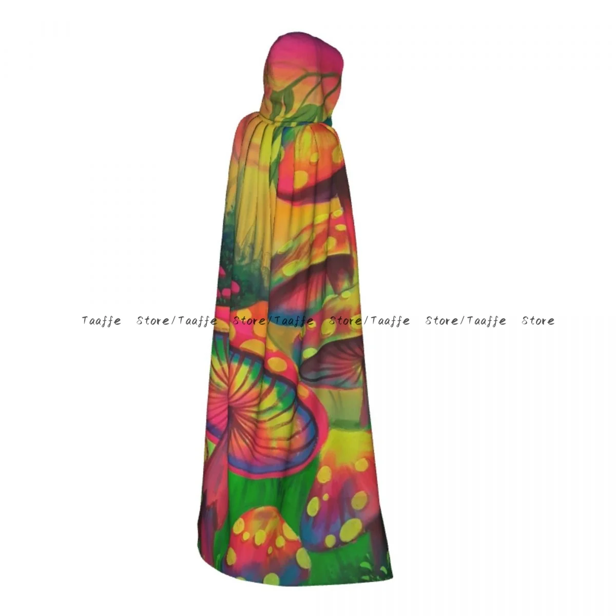 Witch Long Hooded Robe Mushroom Psychedelic Art Halloween Cloak Cosplay Costumes for Adult