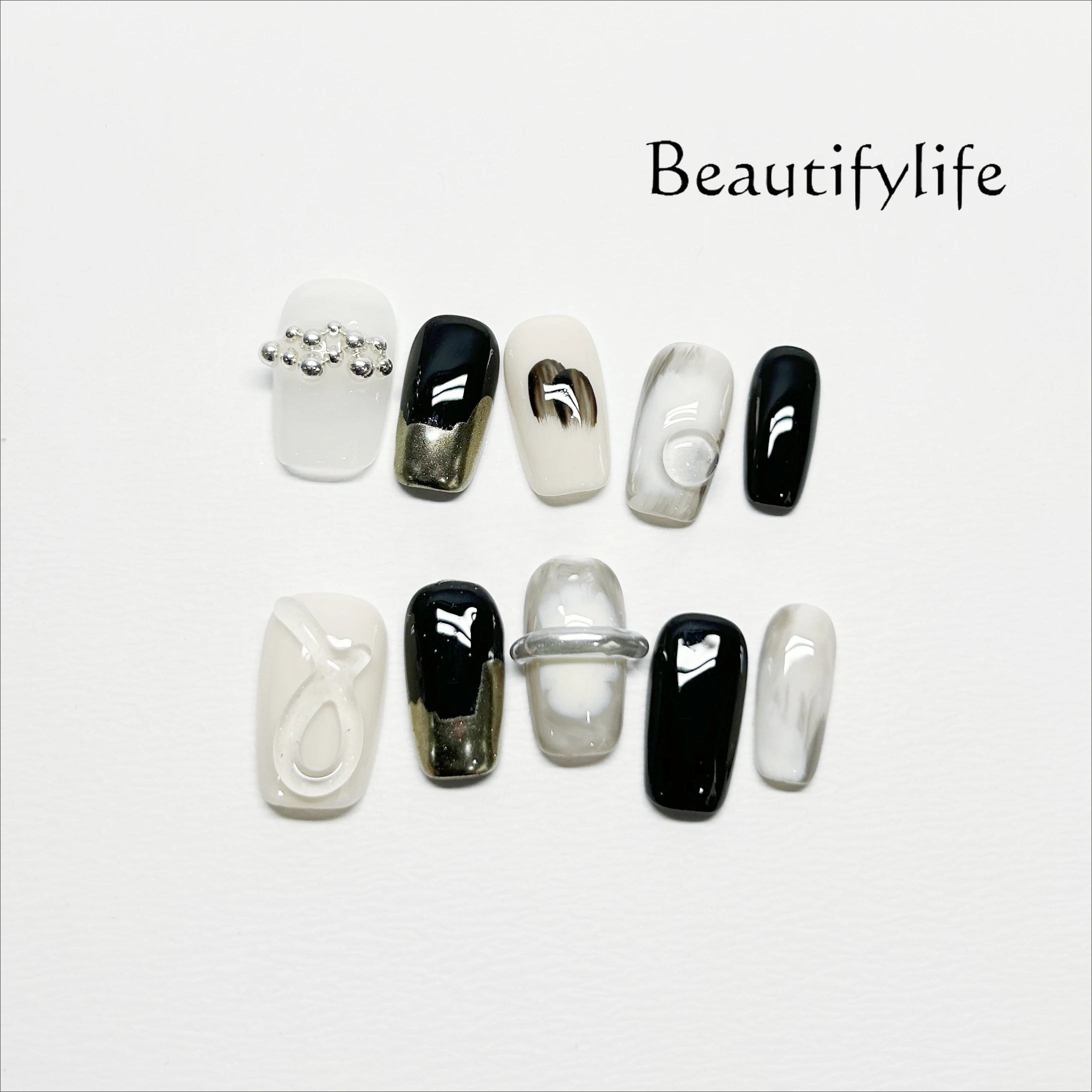 

Purely hand-worn black and white ink new national style whitening nail patch