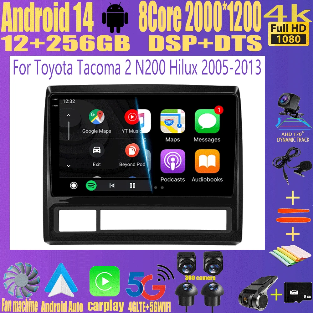 

Android 14 Carplay Auto Car Radio For Toyota Tacoma 2 N200 Hilux 2005-2013 GPS Navigation Multimedia Player DSP Stereo WiFi 4G