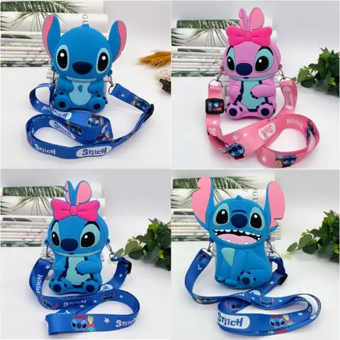 Portamonete in silicone con design carino Stitch & Angel Cartoon Mini portafoglio rosa blu Borsa a tracolla per accessori Kawaii per ragazze dei ragazzi
