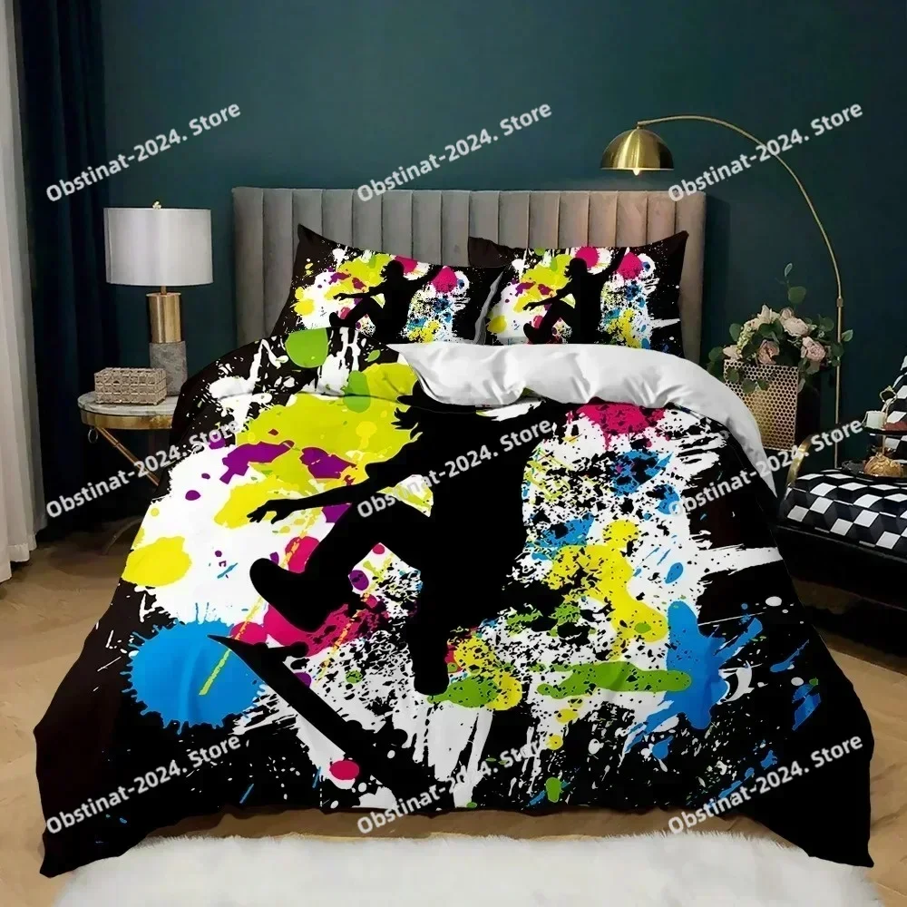 2025 Skateboard Comforter Cover Boy Teens Hip Hop Style Bedding Set Colorful Rainbow Tie-Dye Decor Hippie Polyester Duvet Cover