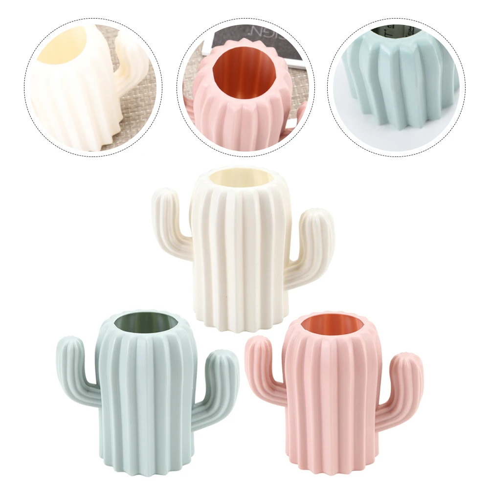 

3pcs Creative Cactus Shaped Vase Pen Holder Desktop Organizer Solid Pe Material Home Office Decoration Storage Container For
