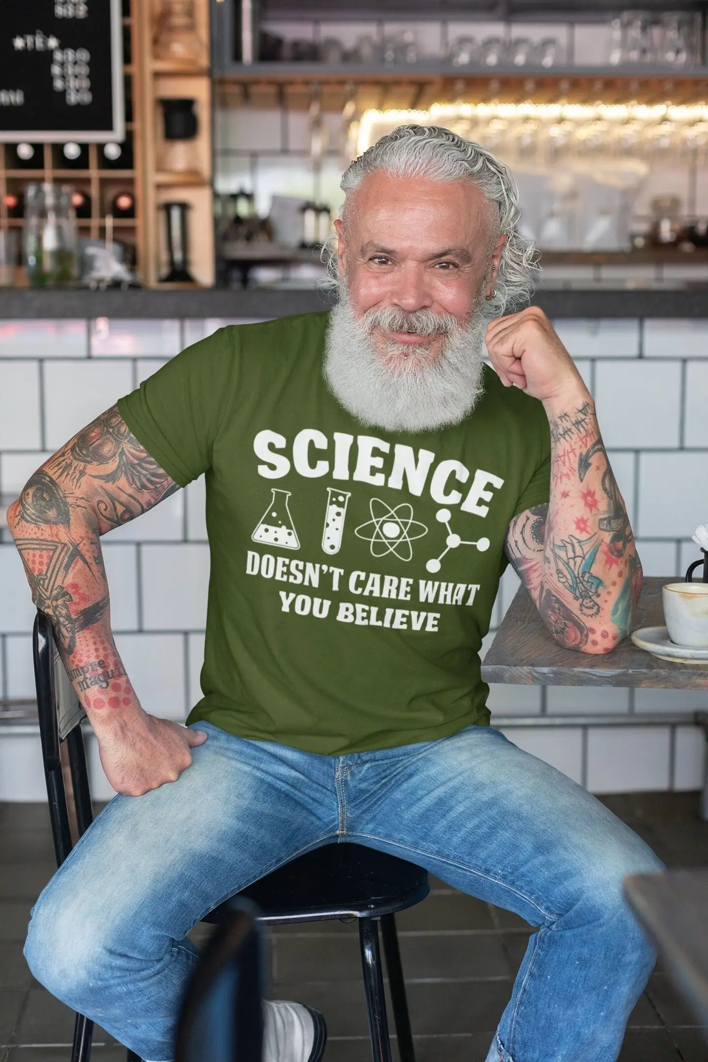 Men's Funny Science T Shirt Doesn't Care Believe Truth Chemistry Biology Soft