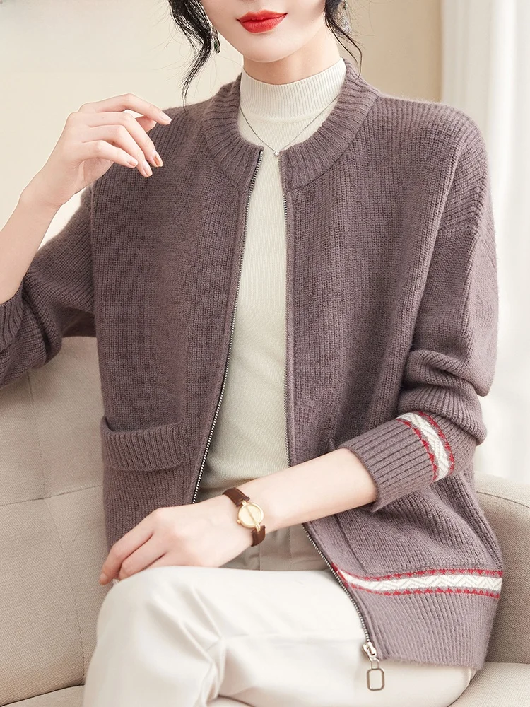 

Вязаный кардиган для молодых мам, осенний модный повседневный топ из полиэстеровой смеси, женский свитер с эффектом омоложения, весна-осень